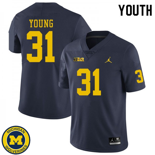 Youth Michigan Wolverines #31 Jack Young Navy Fashion Player Jersey